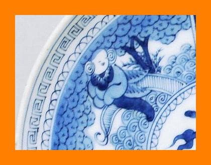 125『染付 唐子 櫛高台 皿』 /骨董品 古美術 古玩 アンティーク