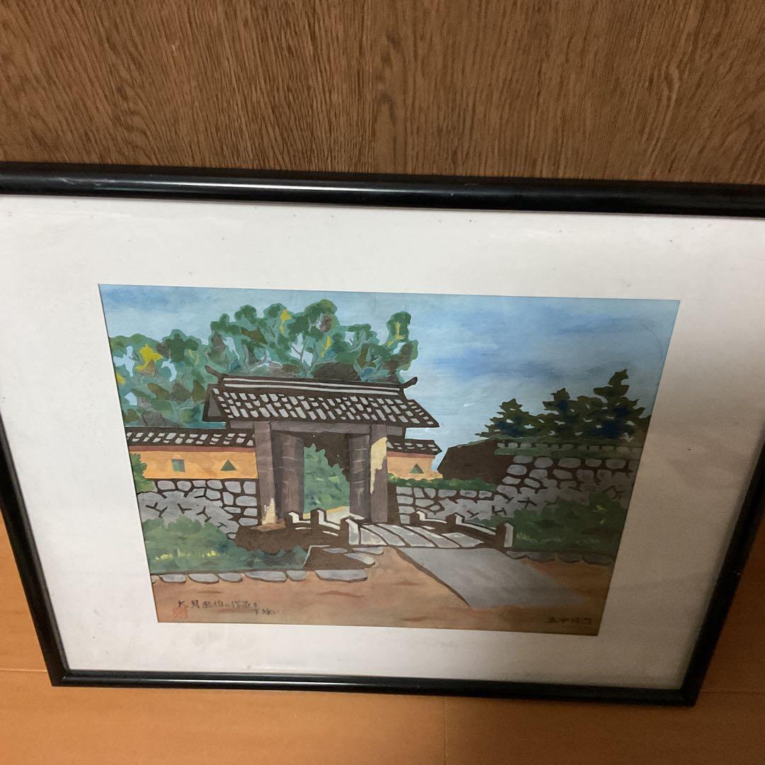 大貝彌太郎画伯の作品を下絵の作品 作者不明 五中校門図 水彩画 額装 佐藤さんの画業に影響を与えた大貝彌太郎「飛行兵立像」（無言館収蔵