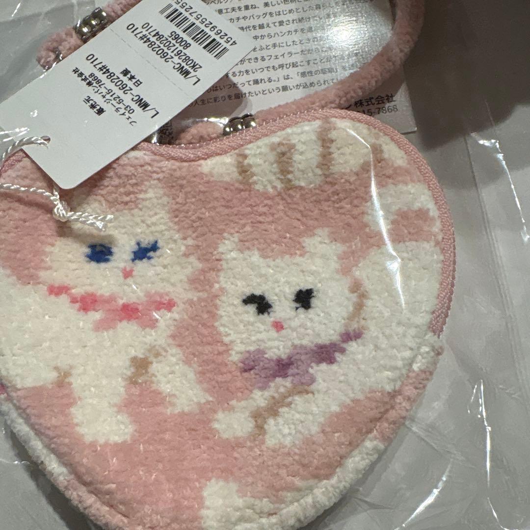 フェイラー モフモフネコちゃん ハート型ポーチ ピンク - メルカリ