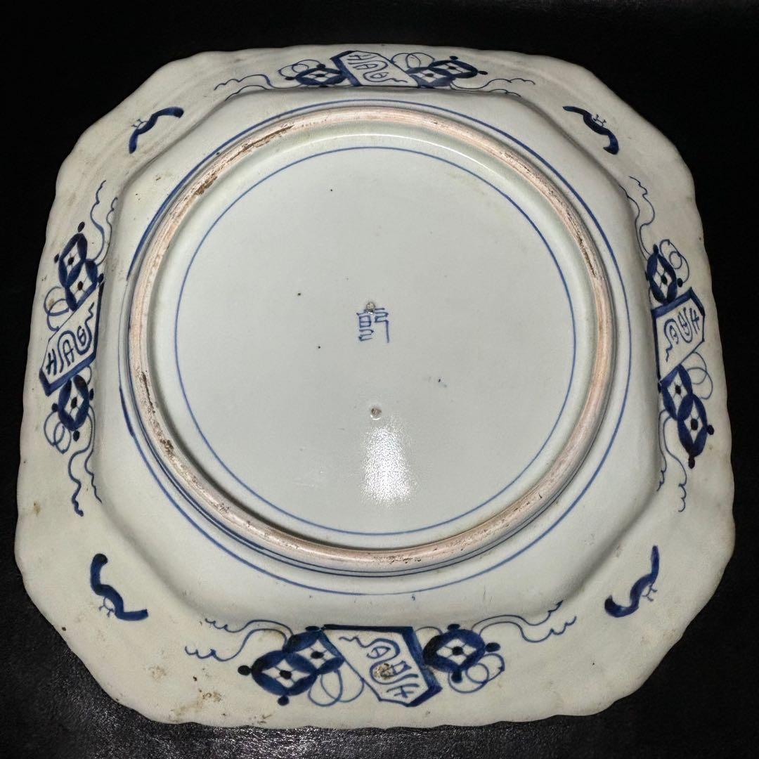 ☆時代 陶磁器 江戸期！古伊万里 染付！図変わり 底銘(乾) 大皿1点