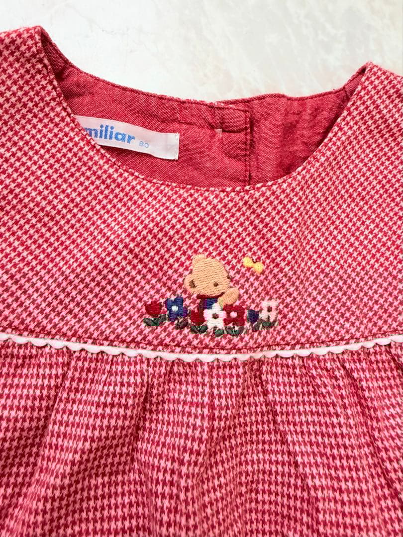 ファミリア 赤 ギンガムチェック ワンピース 80 - メルカリ
