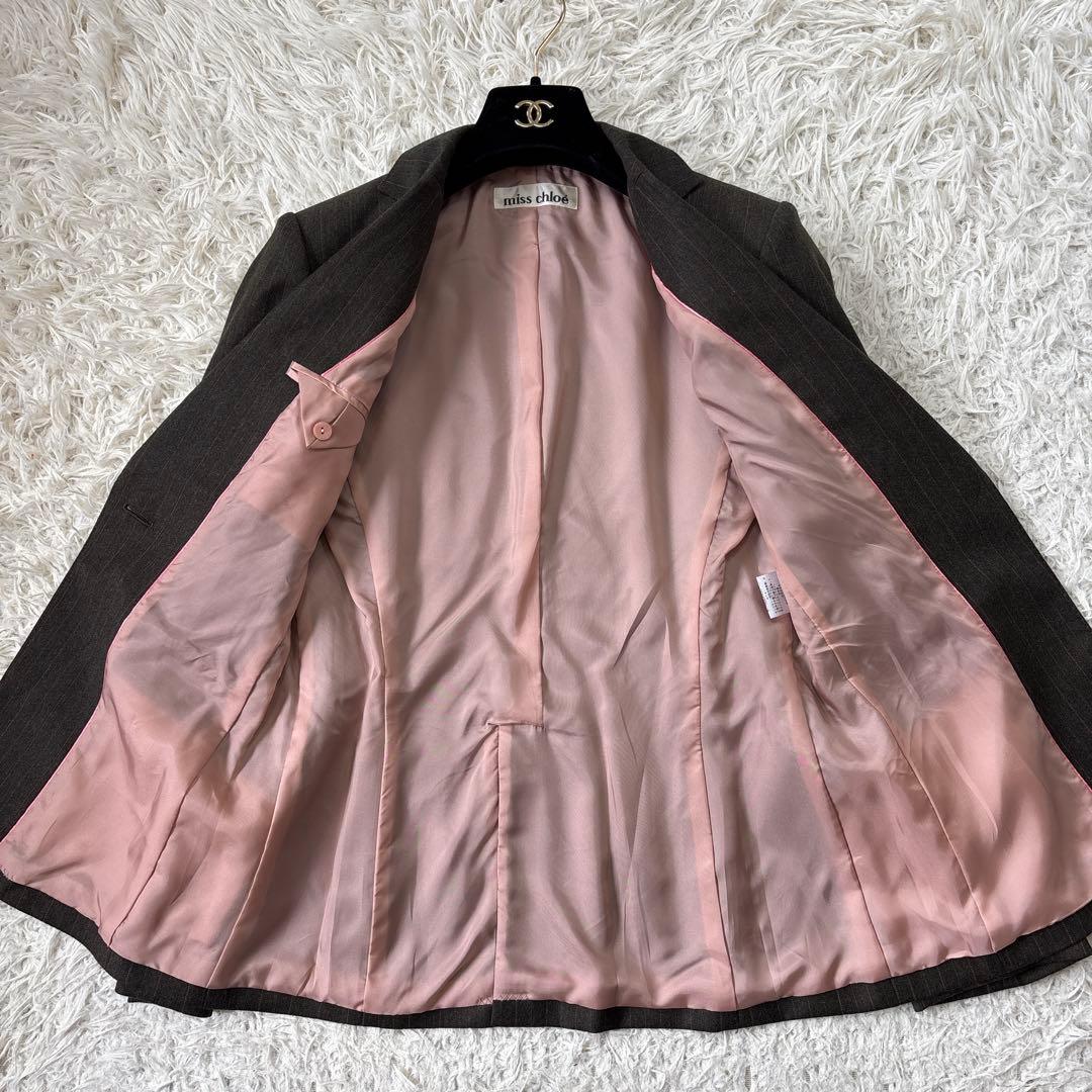 極美品☆【ミス　クロエ】ピンクストライプ　裏地　総裏地　パンツスーツ　40 L
