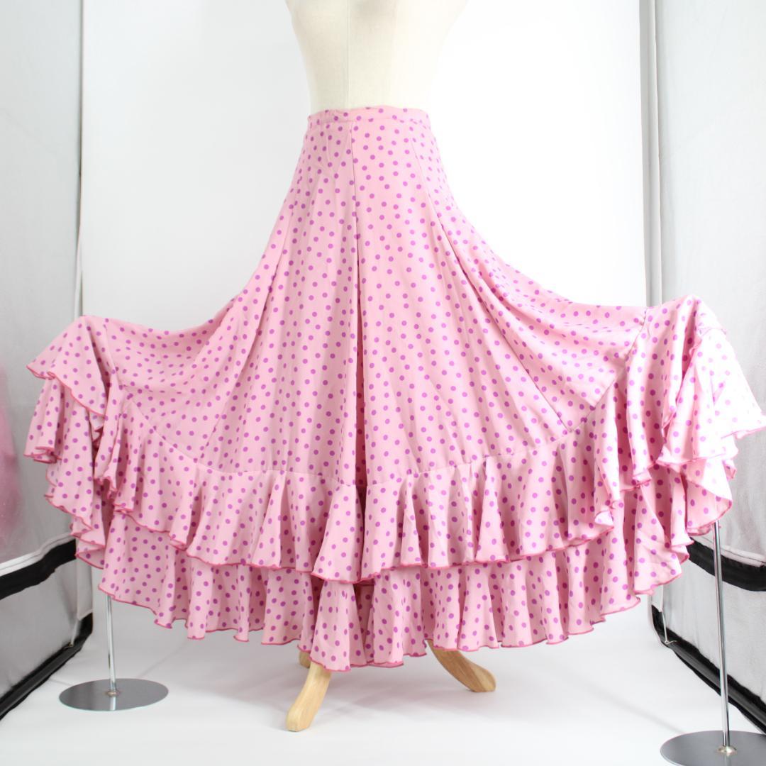 フラメンコ衣装】ピンク×水玉柄 Luisa ルイサ ファルダ スカート 紫