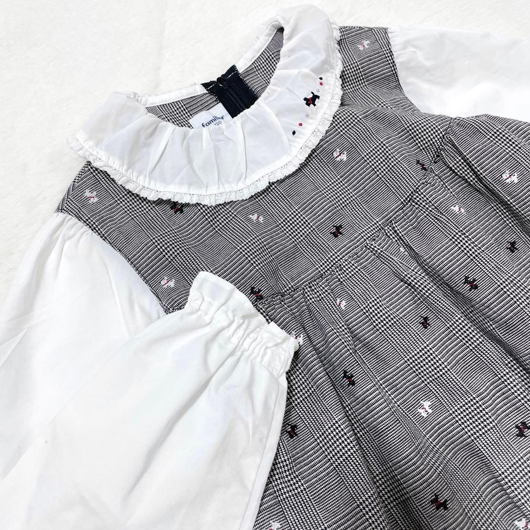 ファミリア】テリア グレンチェック ワンピース 長袖 ブラウス フリル