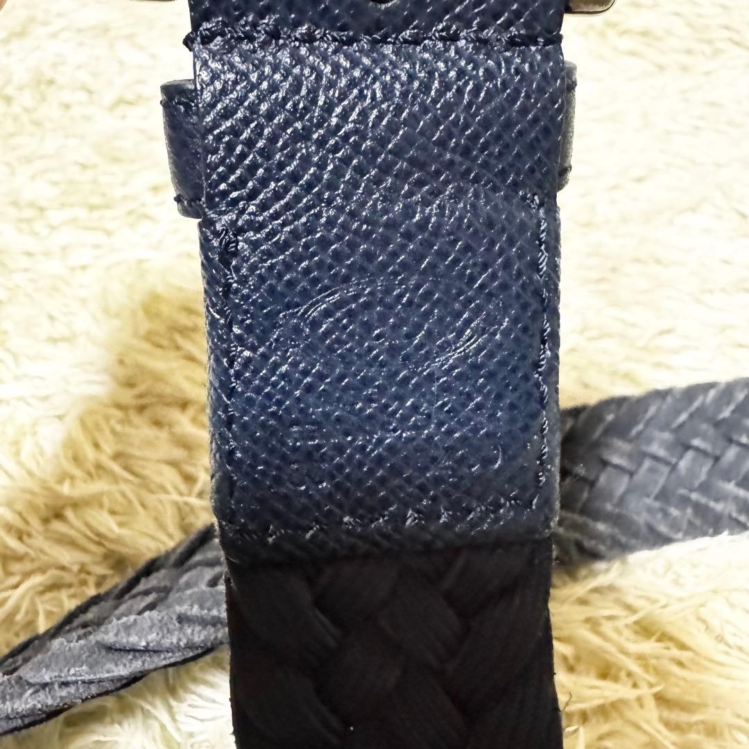 トッズ ベルト 編み込み 切替 レザー 本革 スエード ネイビー ビジネス