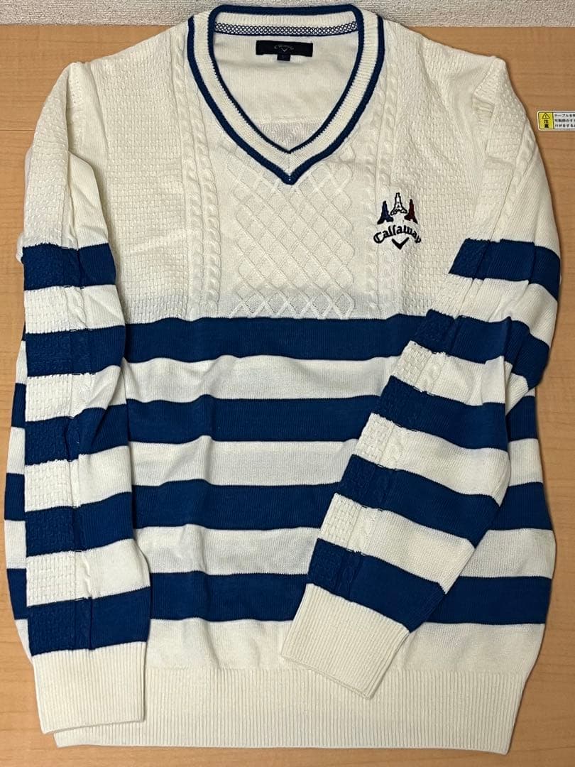 Callaway Vネック セーター ホワイト/ネイビー Callaway（キャロウェイ） セーター 白×ネイビー 前アーガイル柄