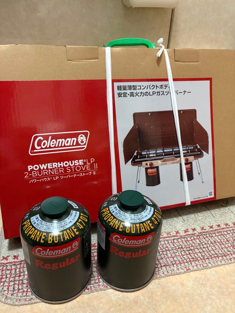 ColemanパワーハウスツーバーナーストーブⅡバターナッツ ガス燃料2個
