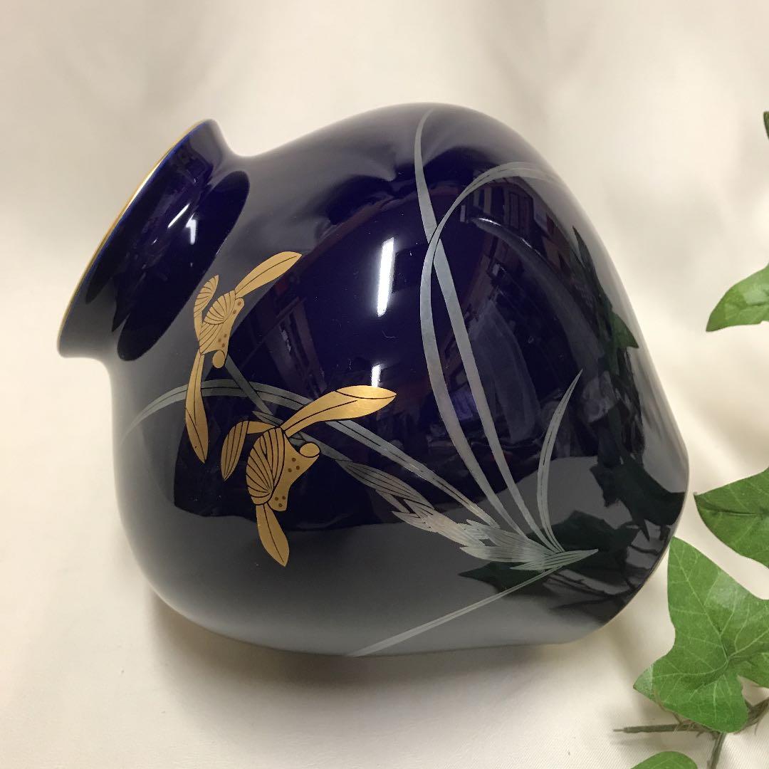 オールド香蘭社 花瓶 有田焼 瑠璃色 蘭 - メルカリ