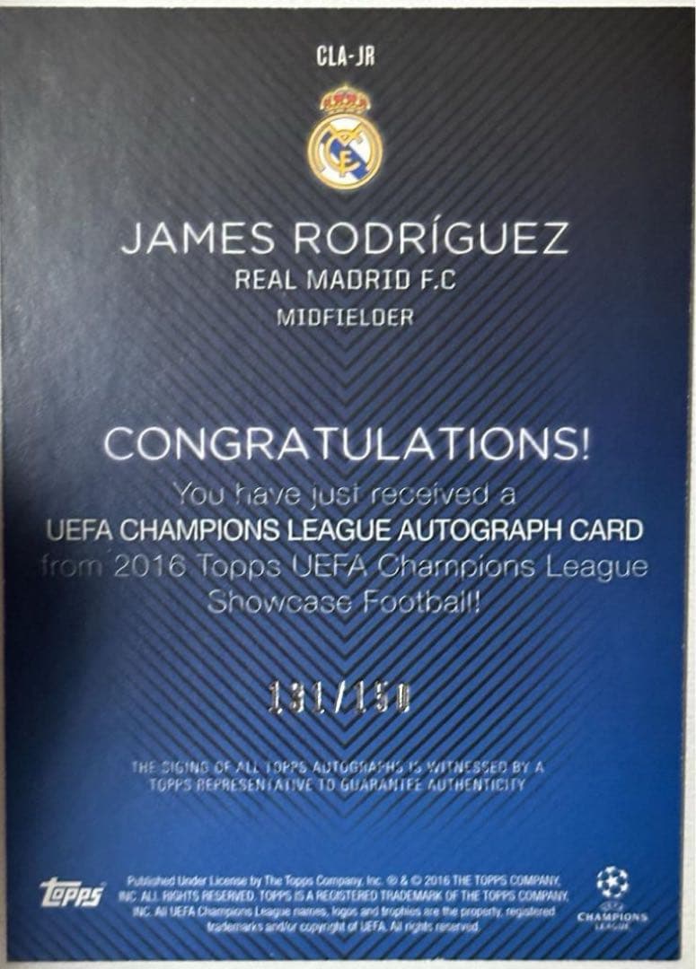 希少】ハメス・ロドリゲスTOPPS直筆サイン/レアルマドリード - メルカリ