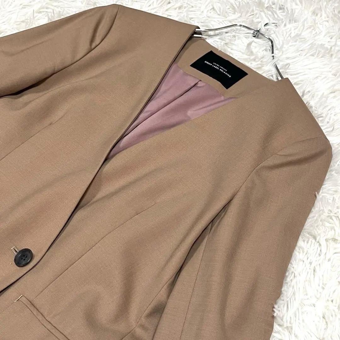 美品✨グリーンレーベルリラクシング ノーカラーダブル パンツスーツ