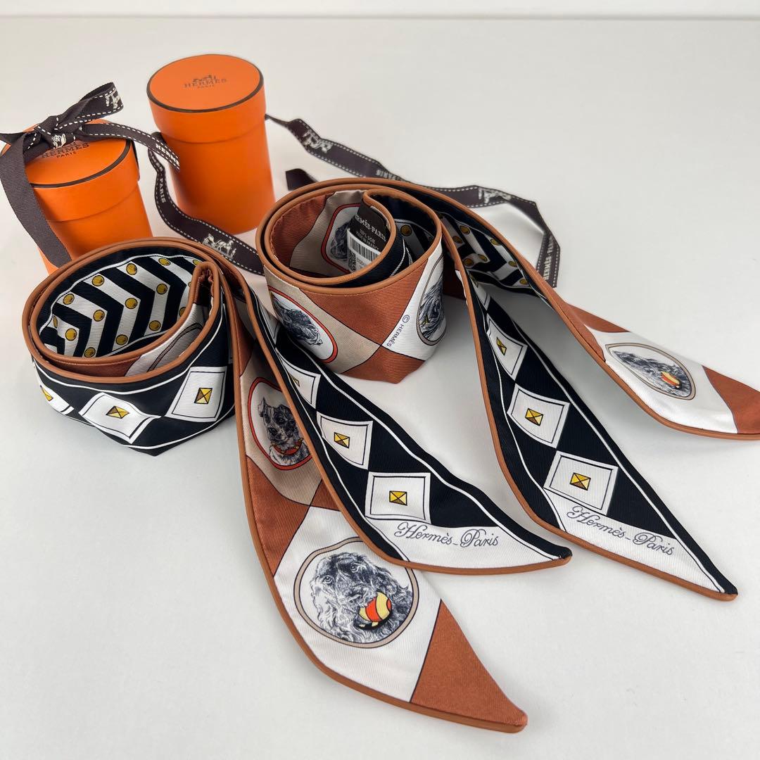 新品 HERMES エルメス ツイリー コリエ・エ・シアン ブラウン レザー