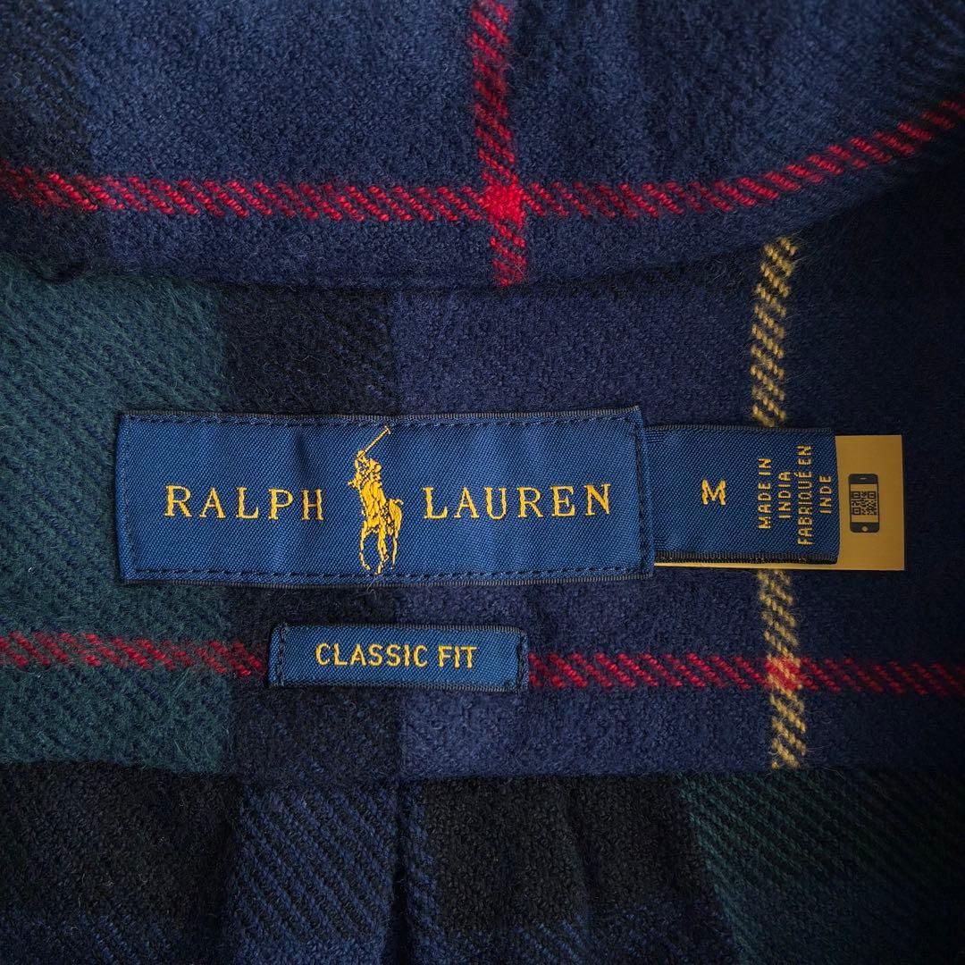 《近年物》Ralph Lauren フランネルチェックシャツ Mサイズ 刺繍ロゴ