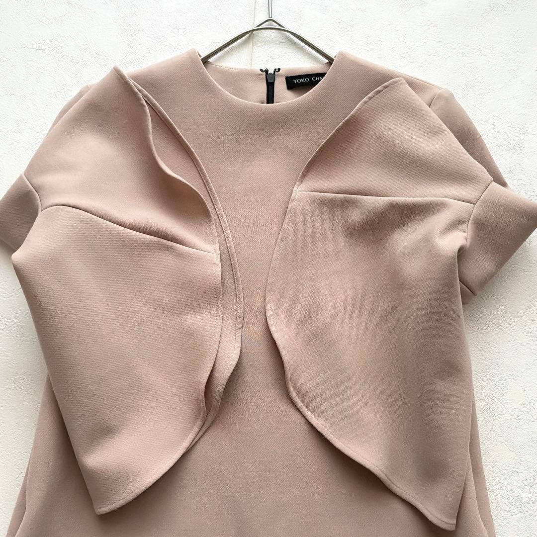 YOKO CHAN フリル袖 ワンピース フレア ピンクベージュ 36 日本製