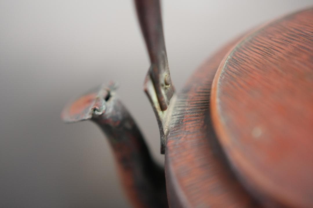 希少 槌目加工、打ち出し紋様入り銅製ヤカン 茶道 薬缶 やかん