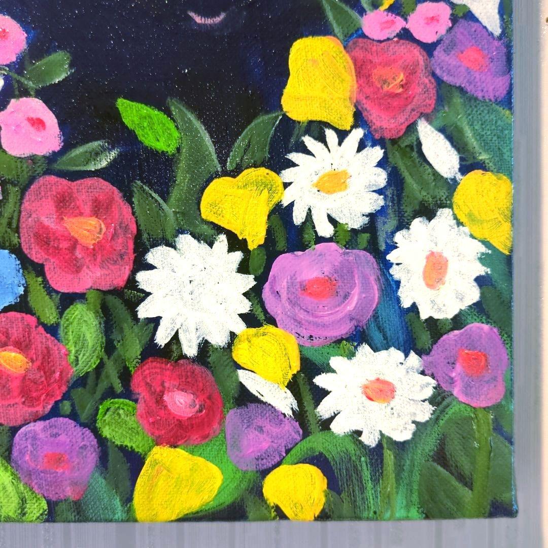 キャンバス油絵 専用 黒猫ガーデン 3 クリムト風フラワーガーデン