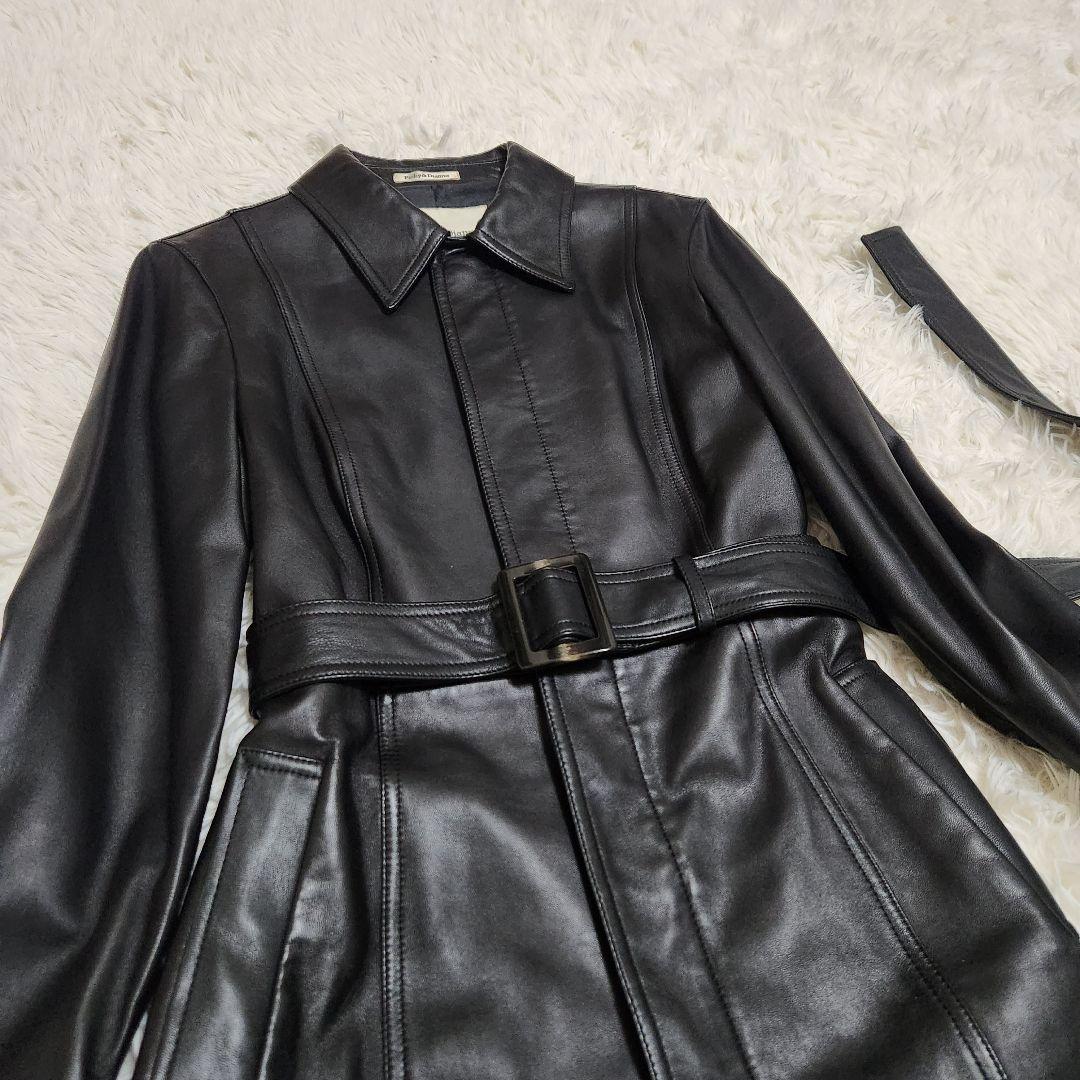 美品】Pinky&Dianne 羊革 比翼 ラムレザー ロングコート ベルト www