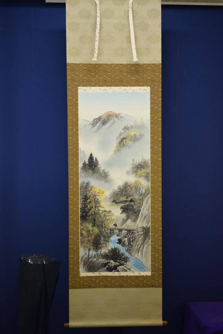 真作/葛谷聖山/秋景山村図/布袋屋掛軸HD-565