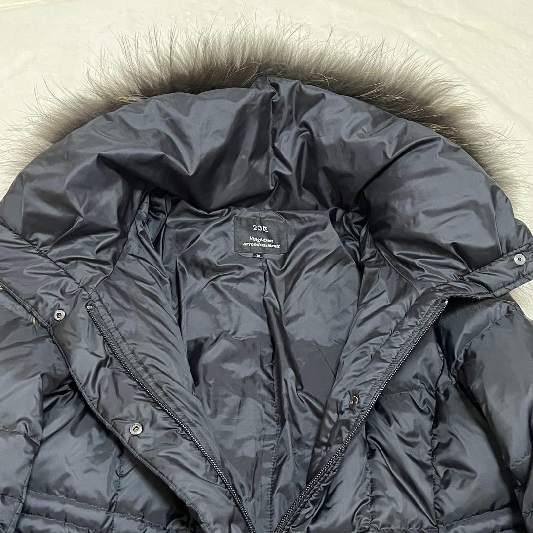 23区 ダウンコート シレータフタ Aライン フード ラクーンファー 黒38