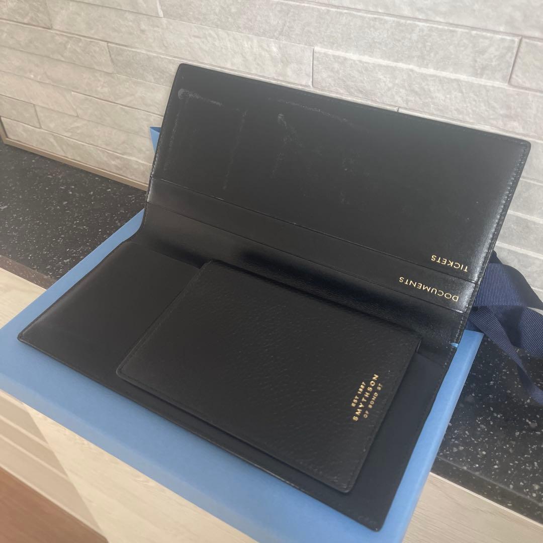 SMYTHSON スマイソン ボーディングパス+パスポートケースセット 黒 美
