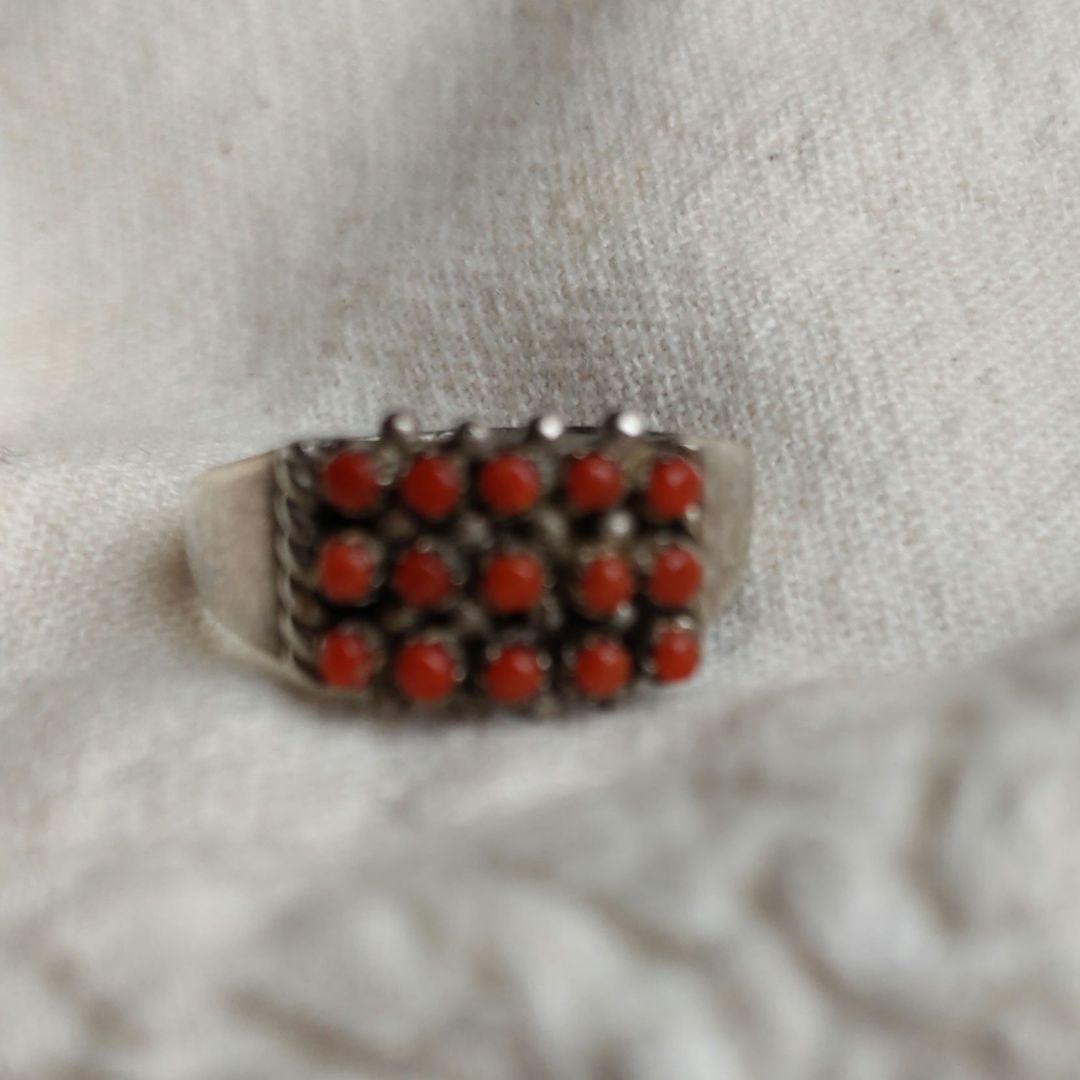 希少 インディアンジュエリー ズニ族 コーラルリング プチポイント