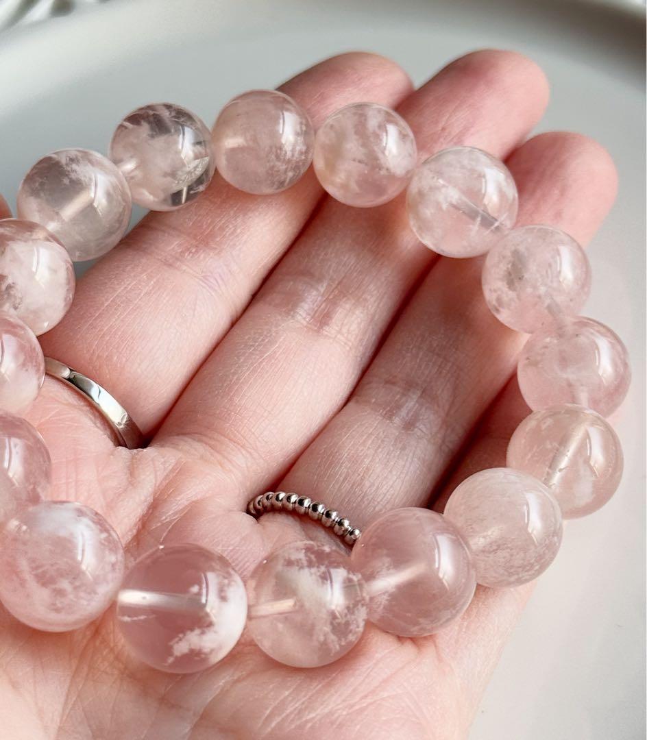 【16.5cm 12mm】セリサイトインローズクォーツ ブレスレット 天然石