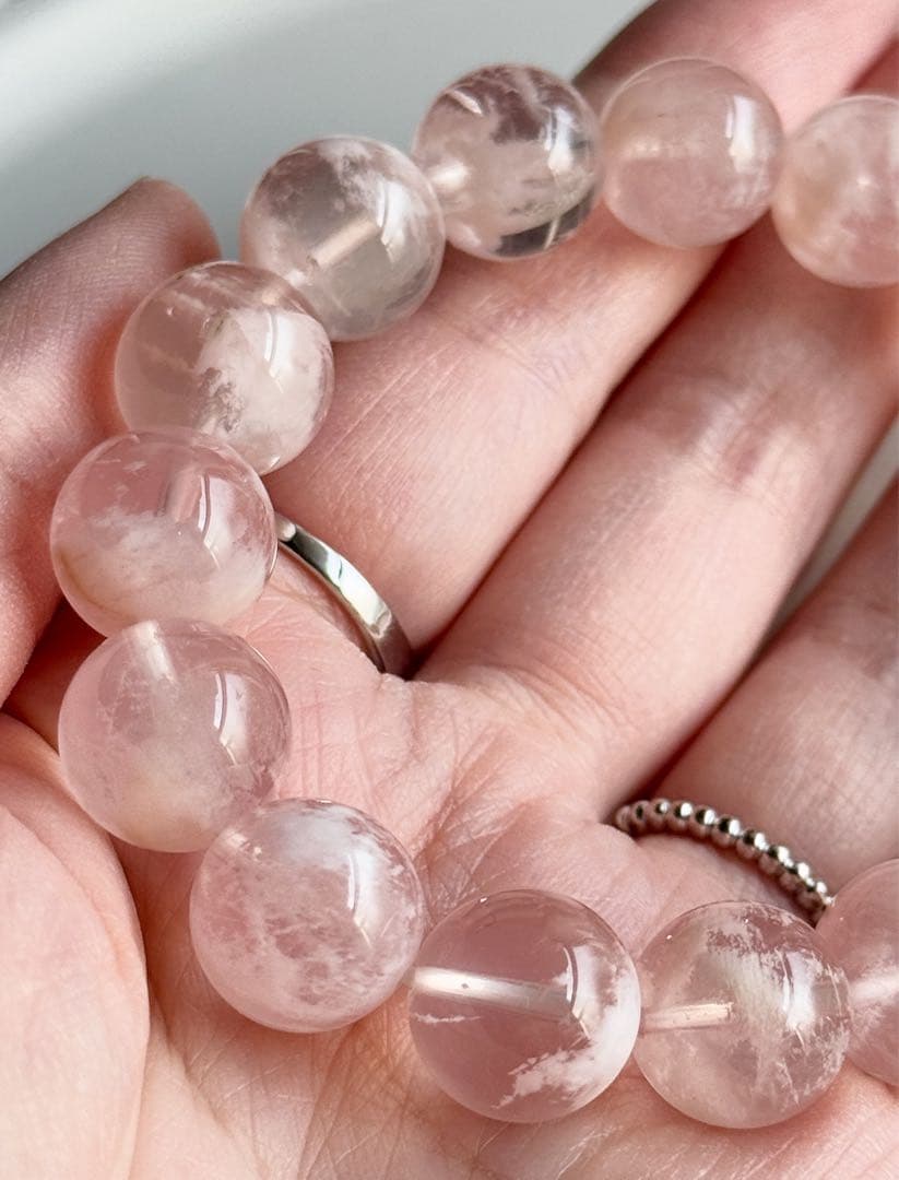 【16.5cm 12mm】セリサイトインローズクォーツ ブレスレット 天然石