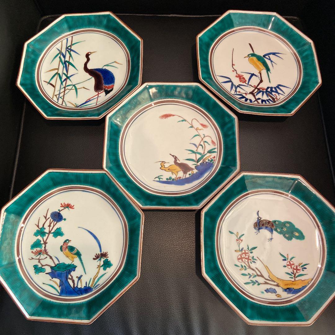 古九谷 花鳥銘々皿 共箱 八角 二重角福 陶光造 5枚揃 - メルカリ
