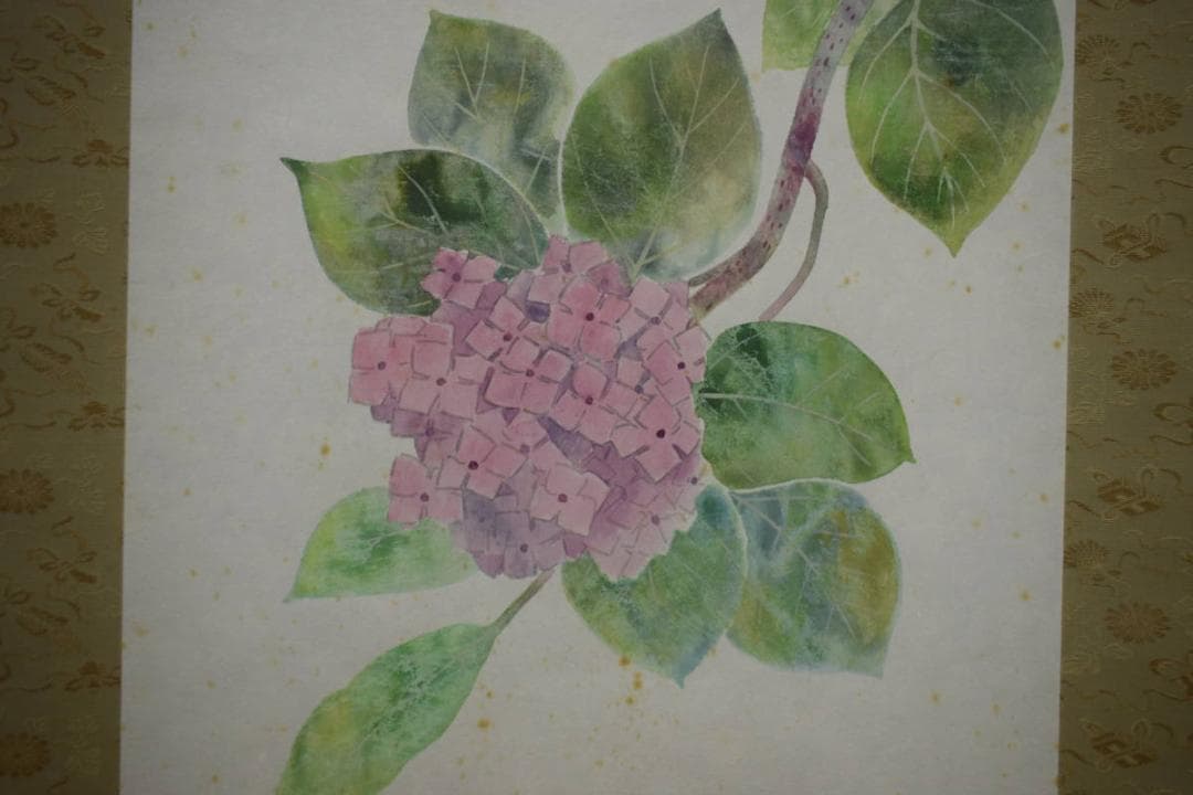 真作/宋甫/あじさい図/桐共箱付/布袋屋掛軸HJ-563