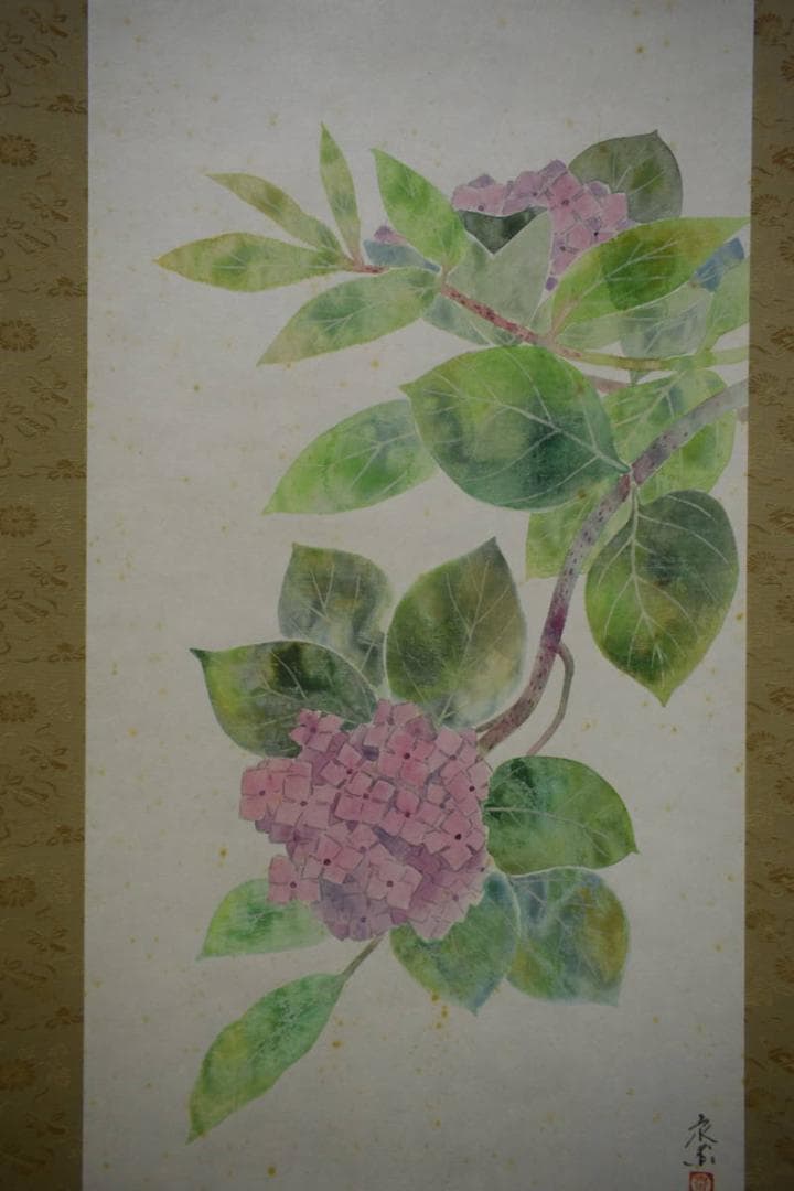 真作/宋甫/あじさい図/桐共箱付/布袋屋掛軸HJ-563