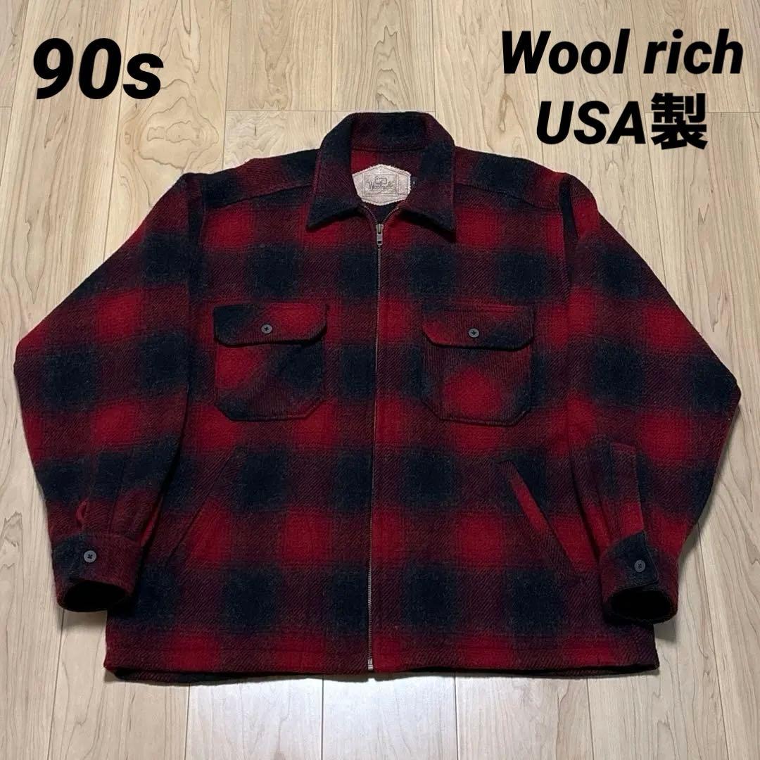 90s ウールリッチUSA製 オンブレチェック ウールジャケット 赤黒 XL