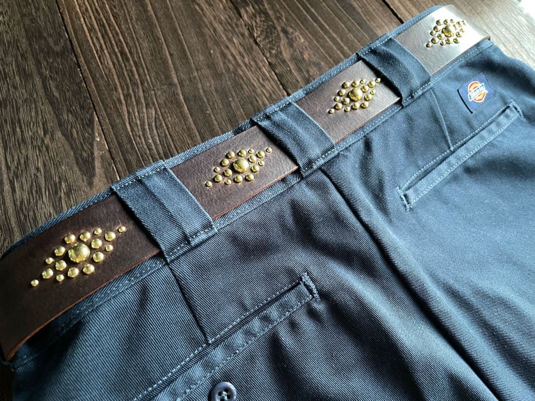 ディッキーズ874専用スタッズベルト ダークブラウン 真鍮 HTC CALEE