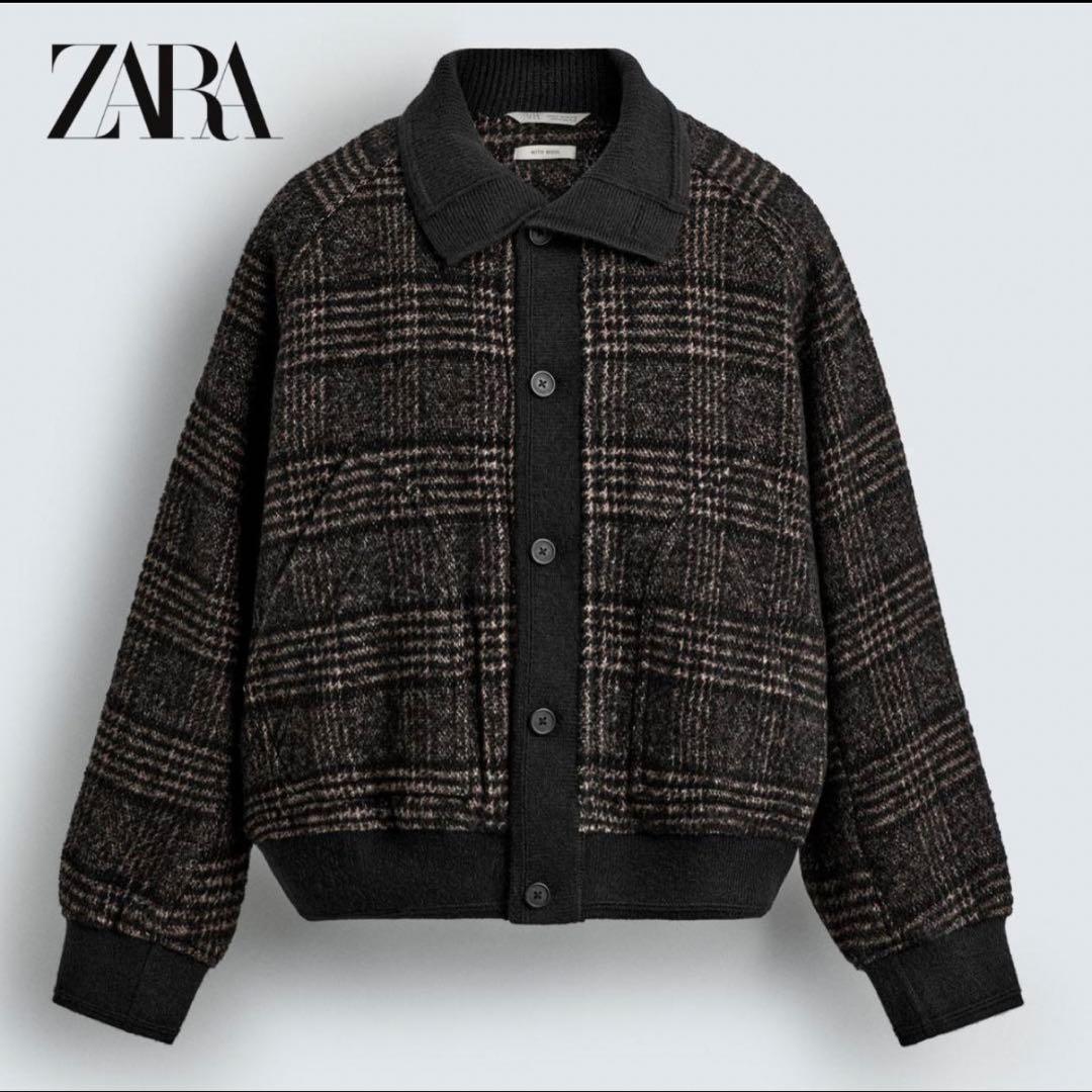 ZARA リブ襟切り替えジャケット チェック Mサイズ - メルカリ