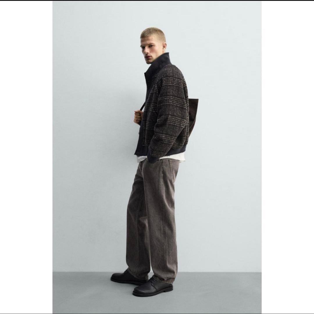 ZARA リブ襟切り替えジャケット チェック Mサイズ - メルカリ