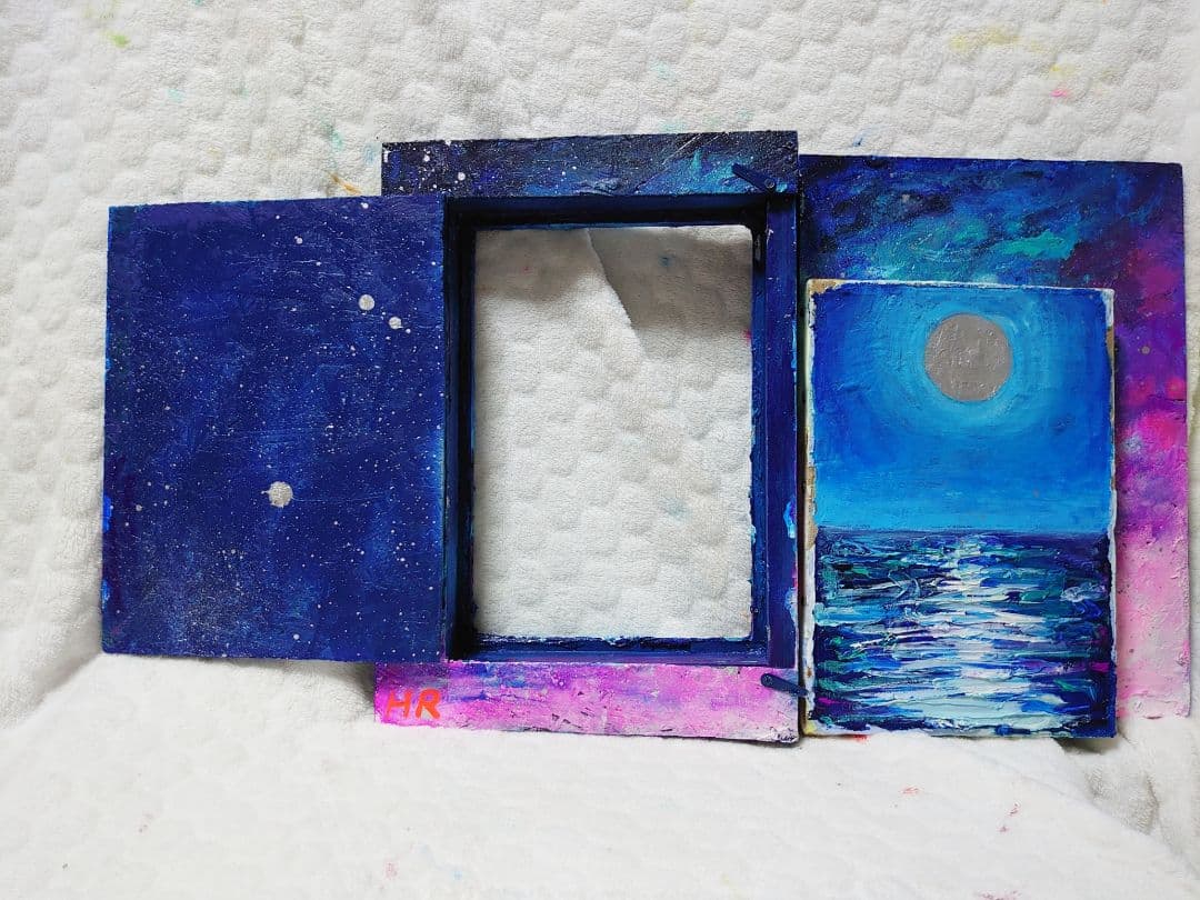 油絵 絵画 ブックボックス【夜の海】 - メルカリ