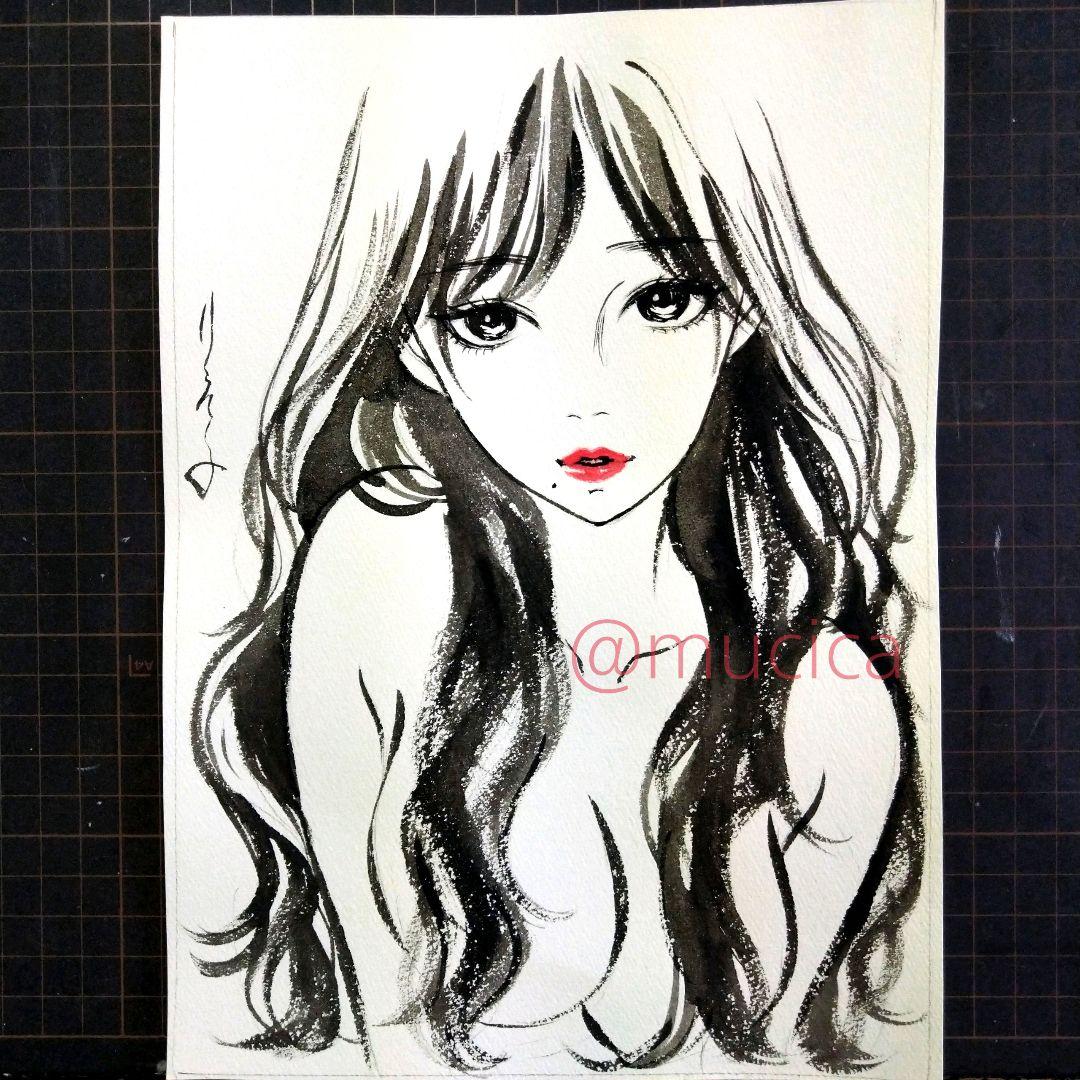 25824E 肉筆原画 手描きイラスト 絵画 アナログ 水彩画 美人画