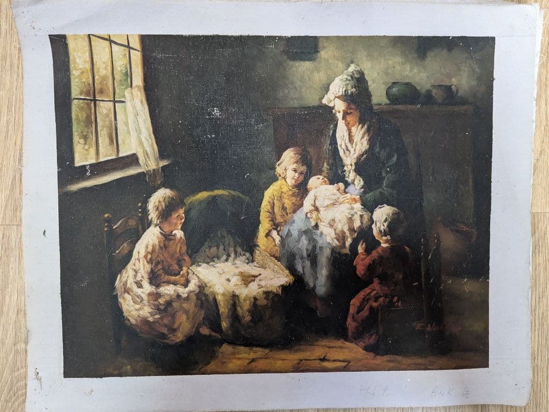 窓辺の母と子どもたち」 油彩画 32×42cm クラシック人物画 - メルカリ