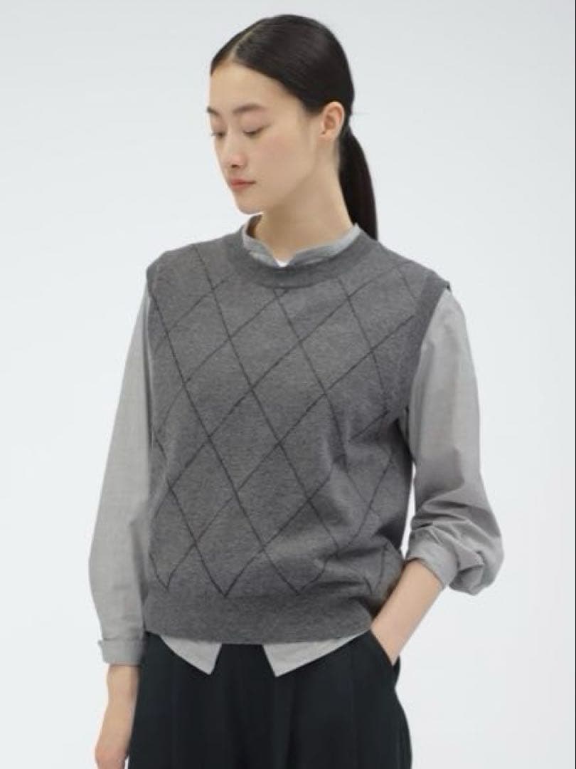 2024AW今季マーガレットハウエル ウールベスト アーガイル グレー 3.7