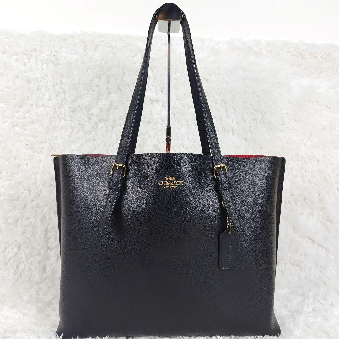 極美品 COACH コーチ トートバッグ A4収納 シボ革 レザー ブラック 黒