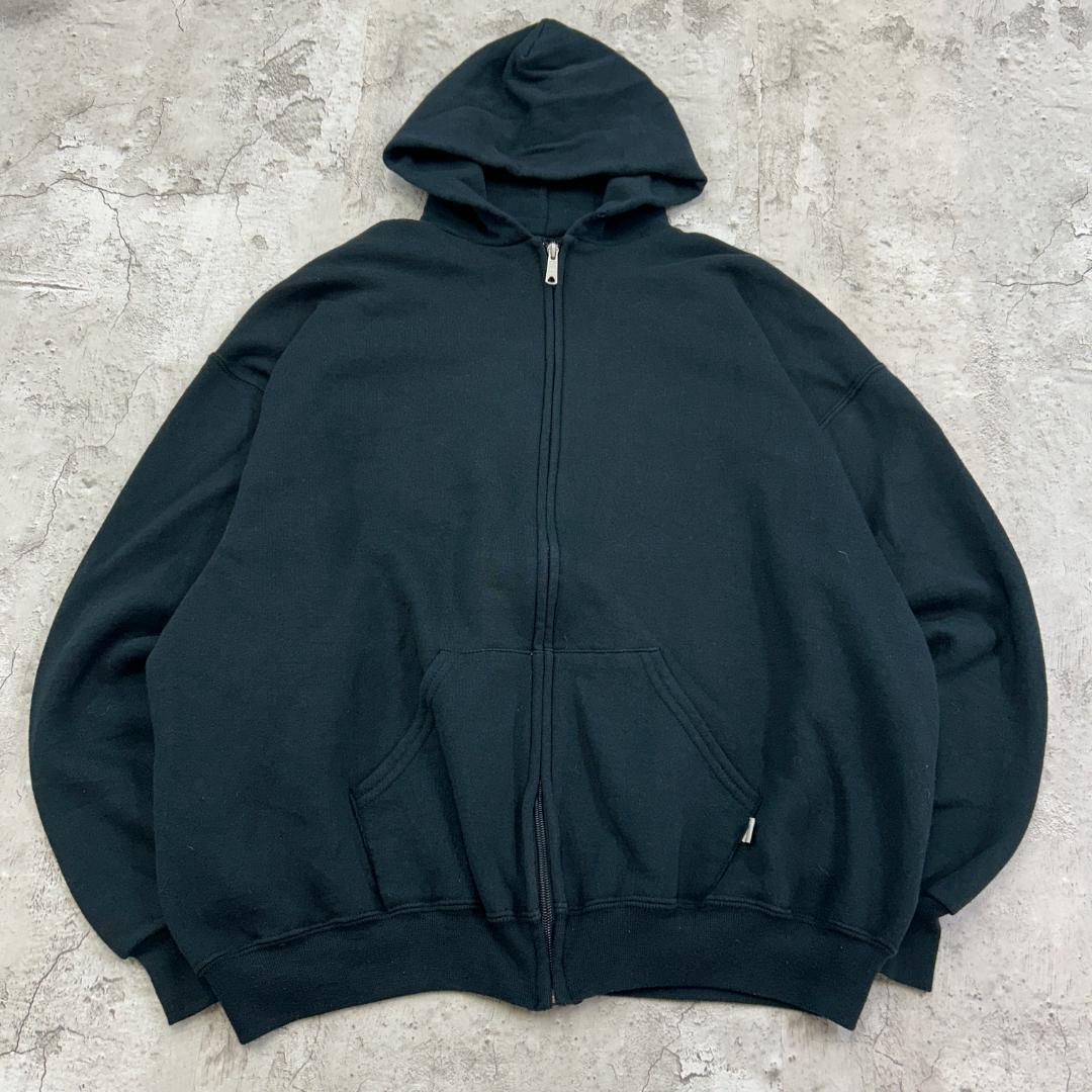 ラッセルアスレチック ジップアップ 無地 長袖 パーカー 古着 ブラック