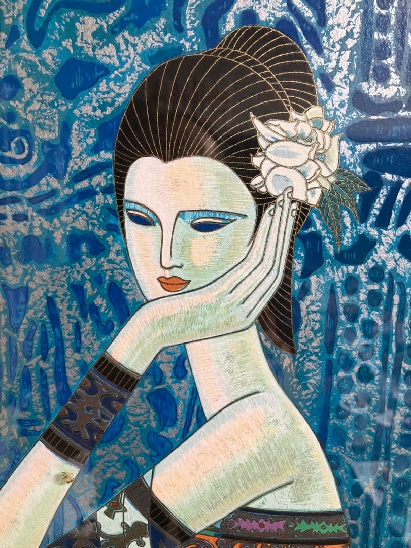 ティンシャオカン 丁紹光 ホワイトフラワー 額装付き インテリア