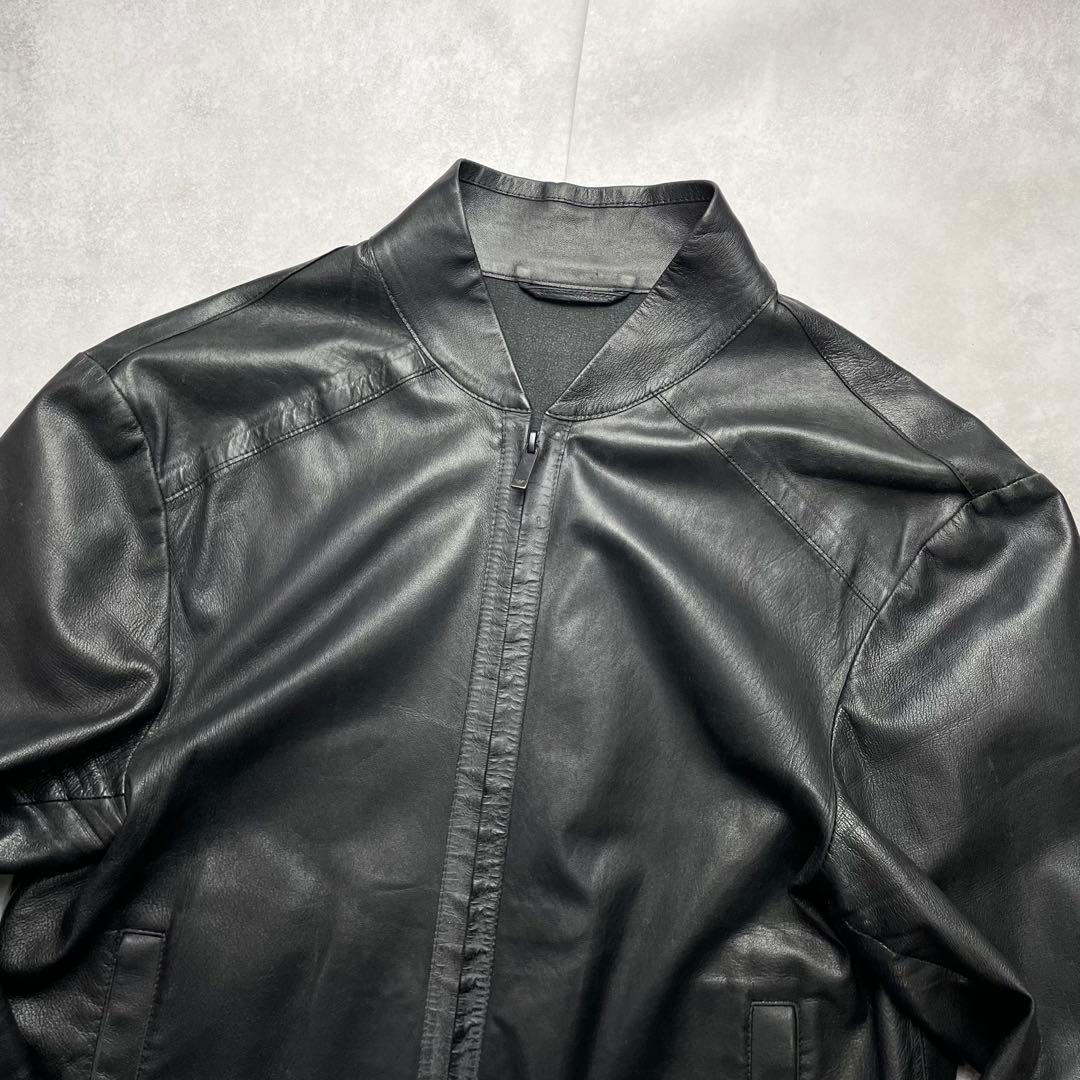 極美品 纏う色気 エンポリオアルマーニ ラムレザー ライダース 羊革 48