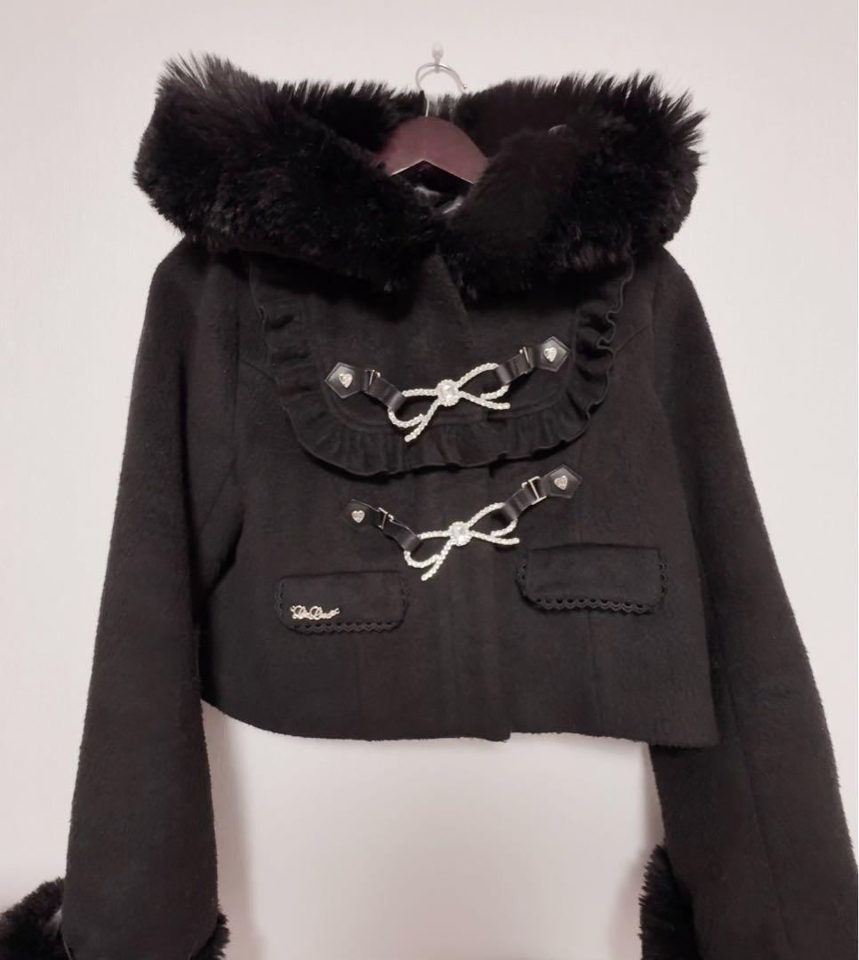 LIZLISA ビジューリボンショートフードコート 黒 ブラック リズリサ