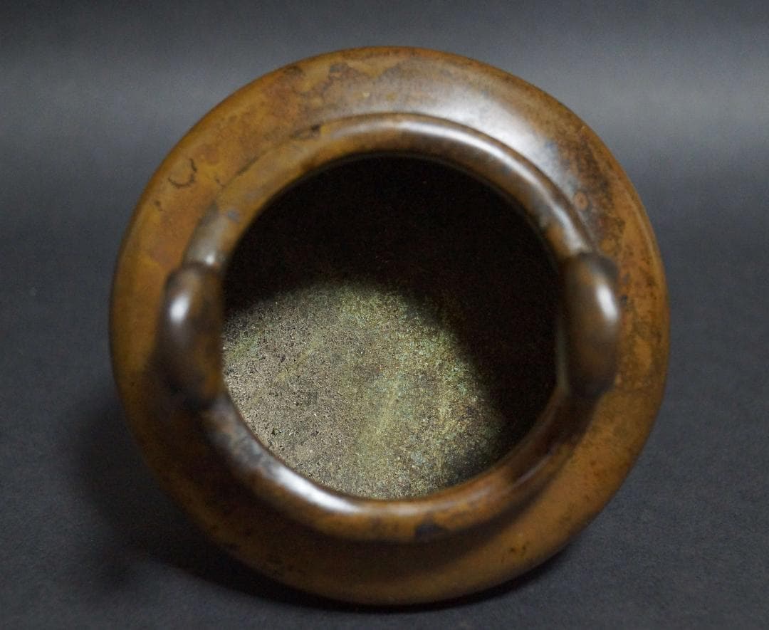 清 名古斎 款 古銅製琴炉 双耳鼎足 香炉 銅爐 茶道具/ 香道具 古美術