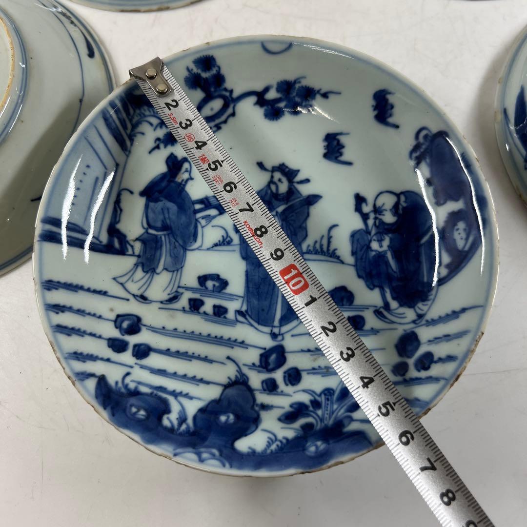 中国明末清朝期 古染付人物画中皿19枚 木箱 約16.5㎝東Y7-0723⭐︎2F