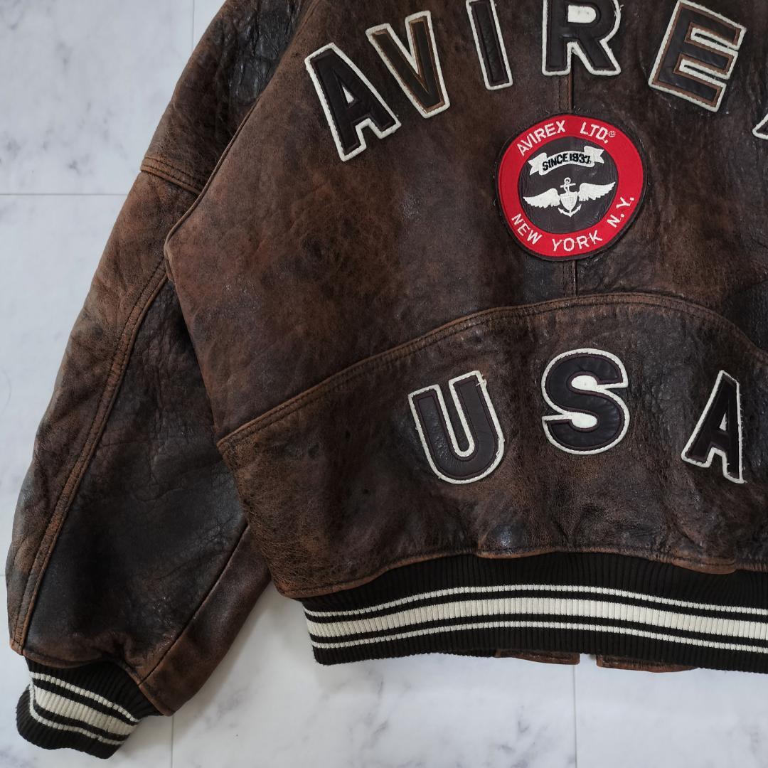 AVIREX オールレザー バーシティジャケット S レザースタジャン
