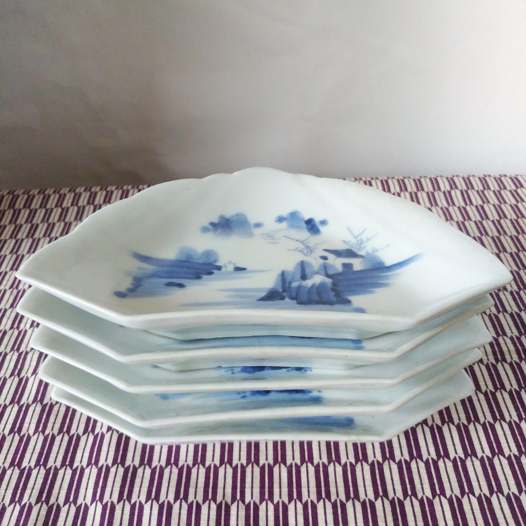 伊万里金襴手 富士と松鶴図貝形皿 古伊万里 骨董 R1285w1ダ