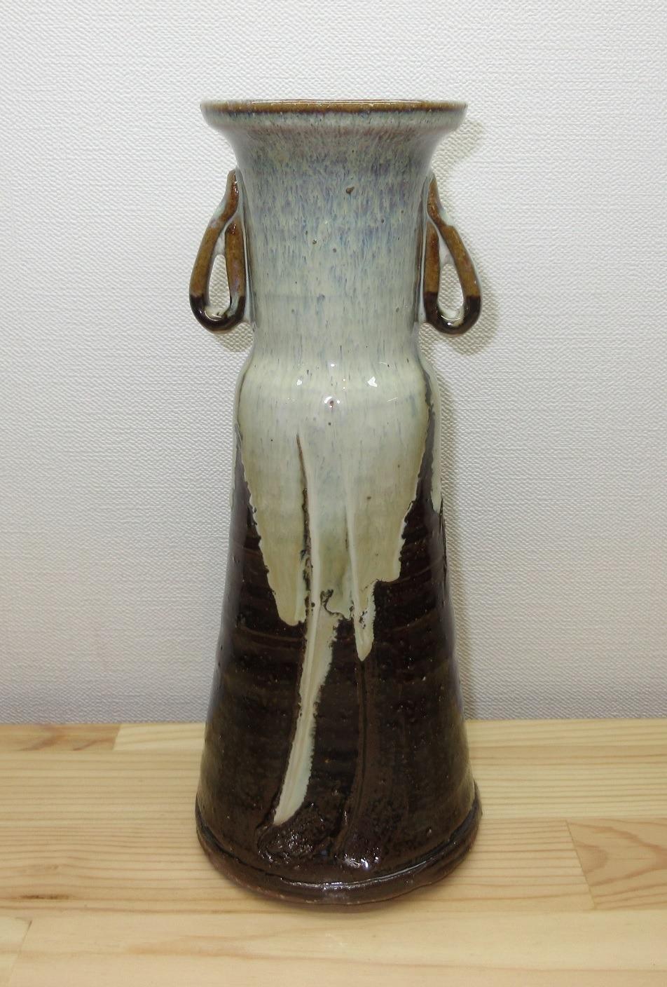 送料込【逢絢亭・新品】茶道具 花入 美濃焼 瀬戸釉 耳付 西尾香舟 紙箱入り 茶道具/花生） 瀬戸 赤津焼 織部下蕪花入 長谷元窯 加藤景陶作 紙箱