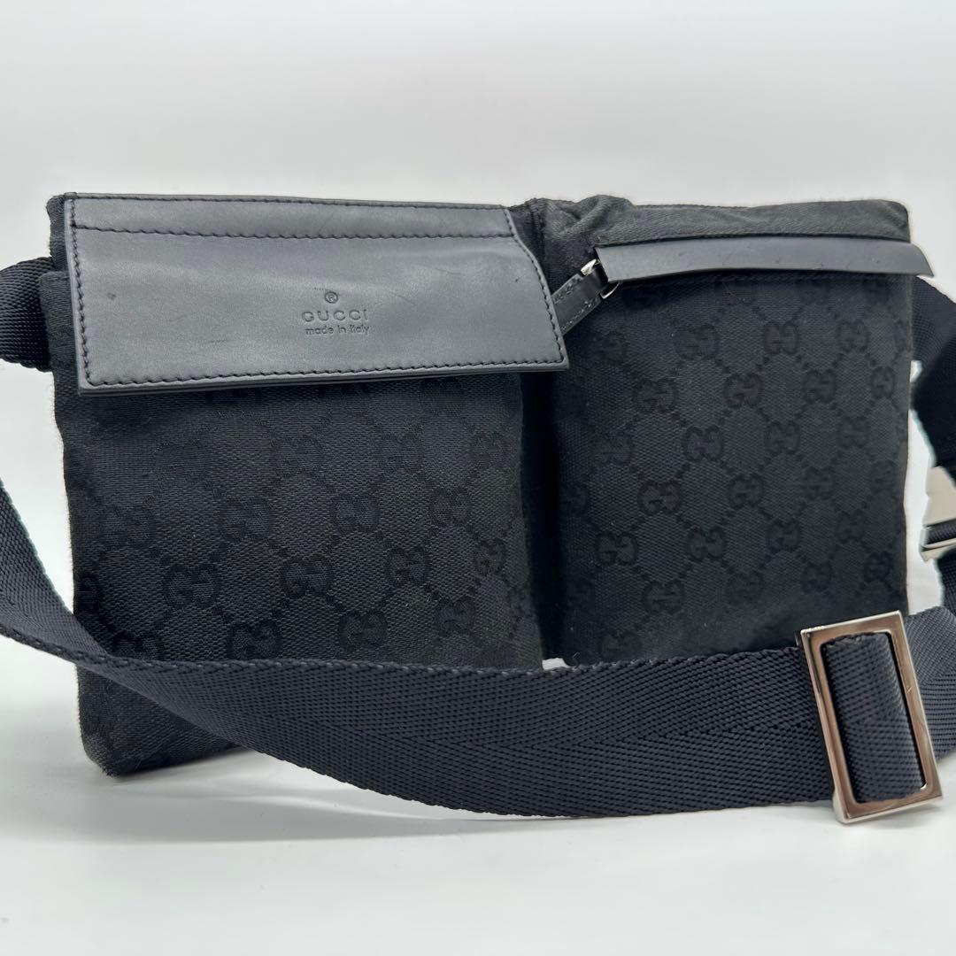 【極美品】GUCCI ボディバッグ ウエストポーチ GG キャンバス ブラック GUCCI（グッチ） GUCCI GG柄 ウエストバッグ ウエストポーチ ボディ