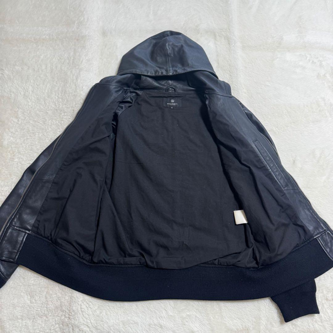 美品ユナイテッドアローズ羊革フーテッドレザーライダースジャケットS