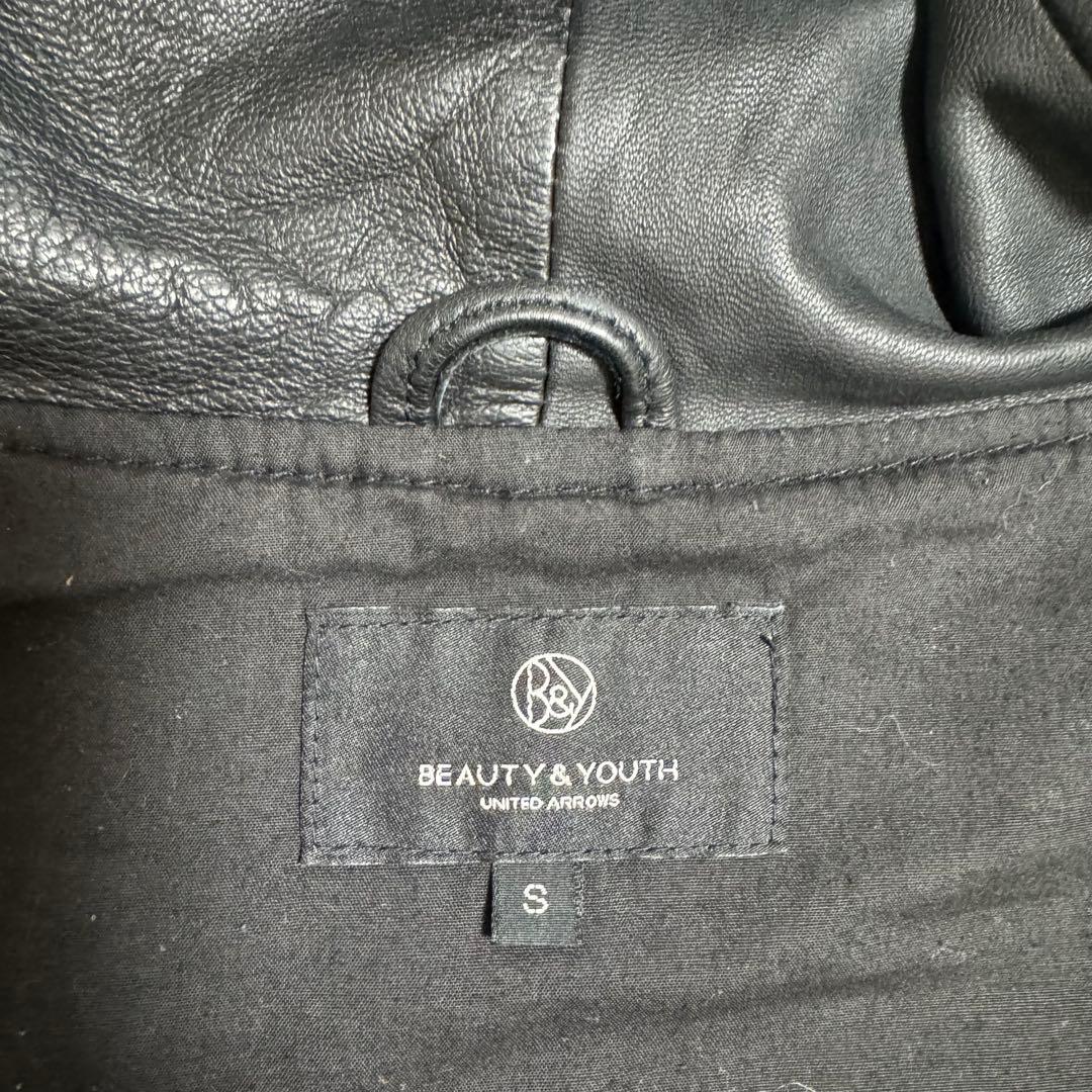 美品ユナイテッドアローズ羊革フーテッドレザーライダースジャケットS